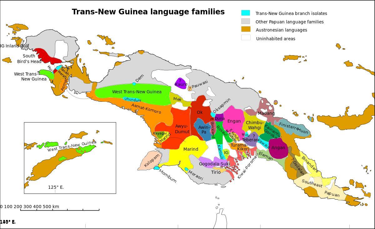 মানচিত্র পাপুয়া নিউ গিনি এর ভাষা
